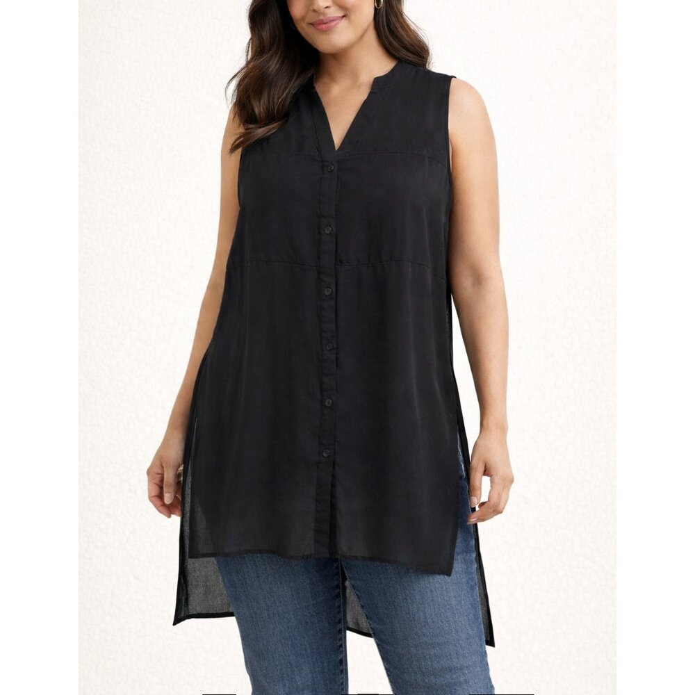 ✨️4/$20 WORTHINGTON Button Down Sheer Sleeveles High Low Blouse, Lagenlook, S